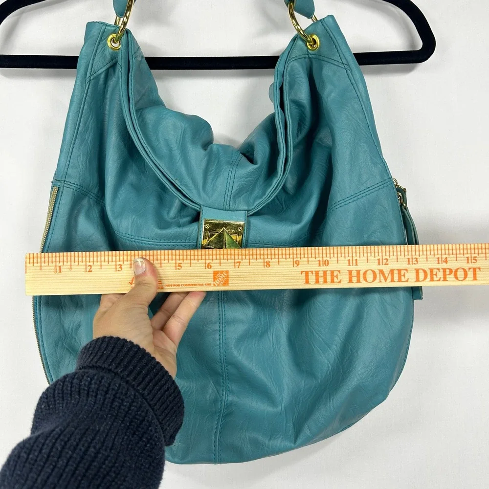 Turquoise Blue Slouchy Hobo Bag with Gold Hardware & Expandable Zipper